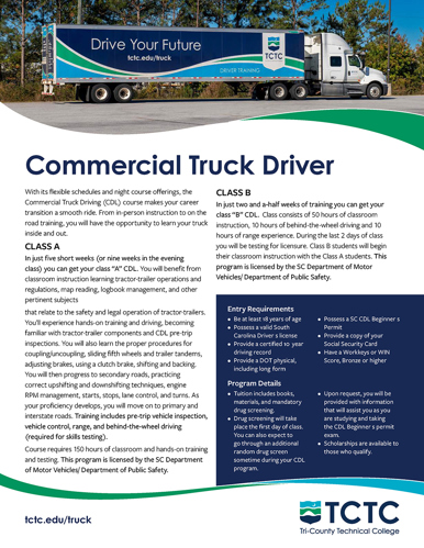 Commercial Truck Driver program flyer cover