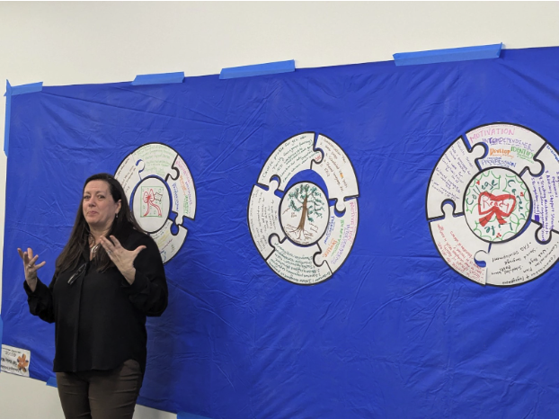 Marlo Woodward, Initiative Core Group member and Advising Resources Subgroup Chair explaining her groups puzzle