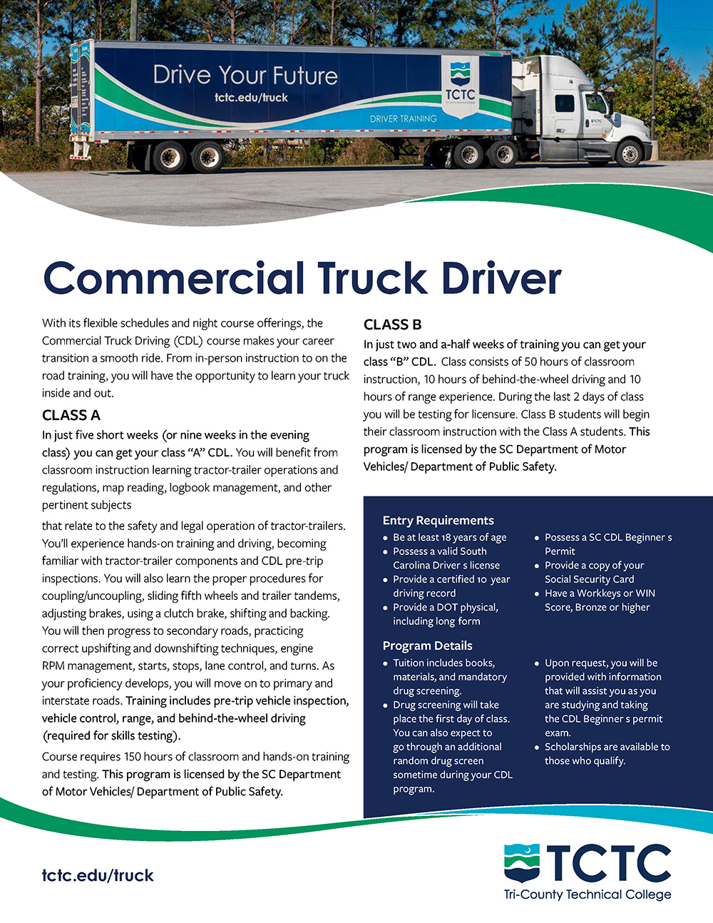 Commercial Truck Driver program flyer cover